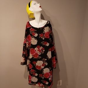 Floral Bell Sleeve Dress Plus Size